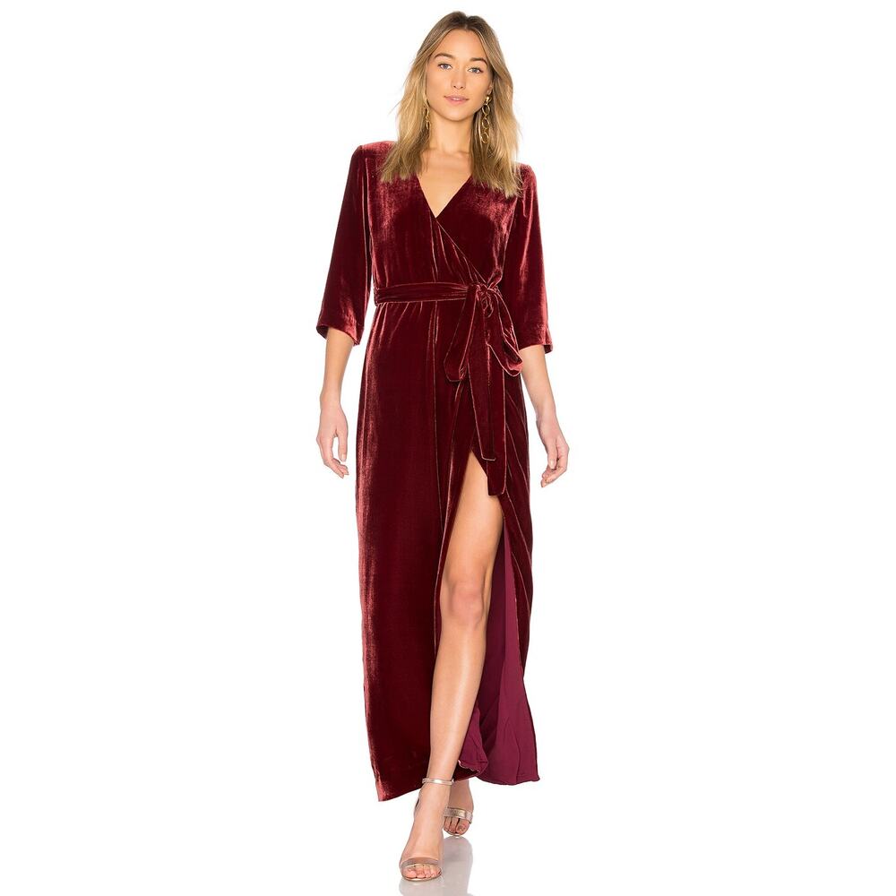 L'AGENCE Burgundy Velvet Maxi Dress
